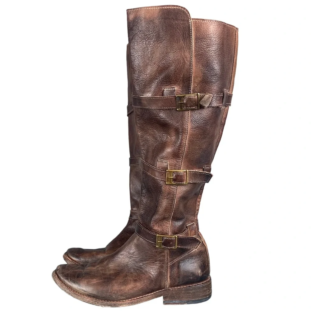 BED STU: Brown Leather Zipper & Buckle Tall Boots - Size 6 1/2
